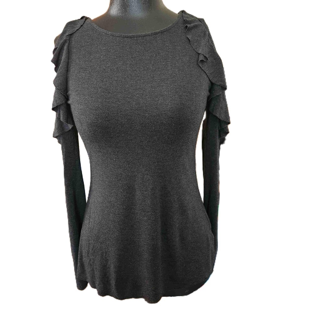 Bailey 44 Gray Cold Shoulder Ruffle Blouse XS
